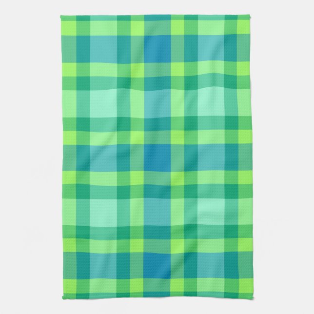 Mid-Century Modern Plaid - Jade green and Blue Towel (Vertical)
