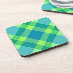 Mid-Century Modern Plaid, Jade Green & Turquoise Beverage Coaster