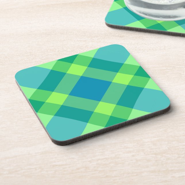 Mid-Century Modern Plaid, Jade Green & Turquoise Beverage Coaster (Left Side)
