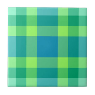 Mid-Century Modern Plaid, Jade Green & Turquoise Ceramic Tile