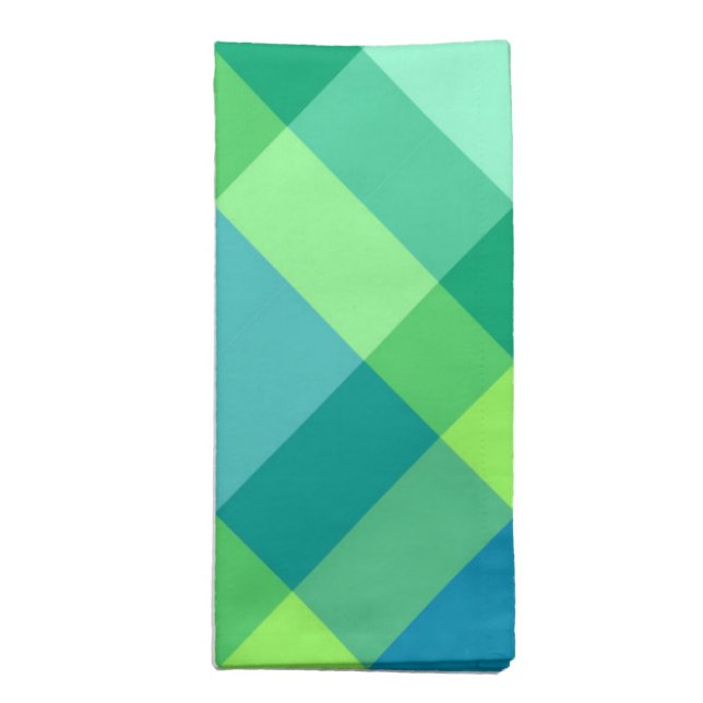 Mid-Century Modern Plaid, Jade Green & Turquoise Cloth Napkin (Folded)