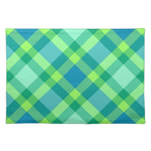 Mid-Century Modern Plaid, Jade Green & Turquoise Cloth Placemat
