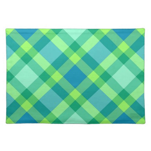 Mid_Century Modern Plaid Jade Green  Turquoise Cloth Placemat