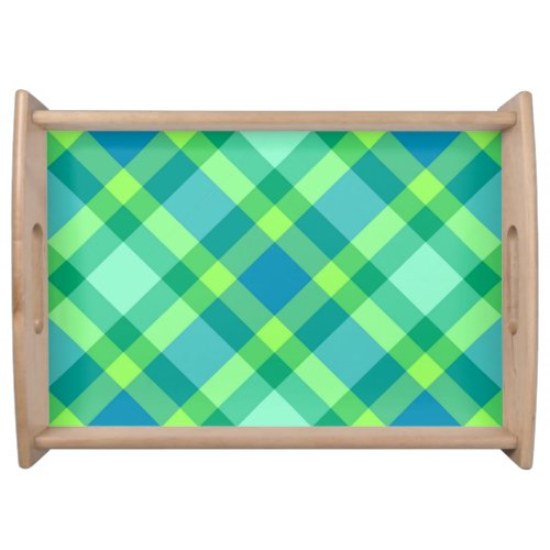 Mid_Century Modern Plaid Jade Green  Turquoise Serving Tray