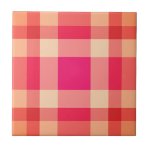 Mid-Century Modern Plaid, Orange, Coral & Fuchsia Ceramic Tile
