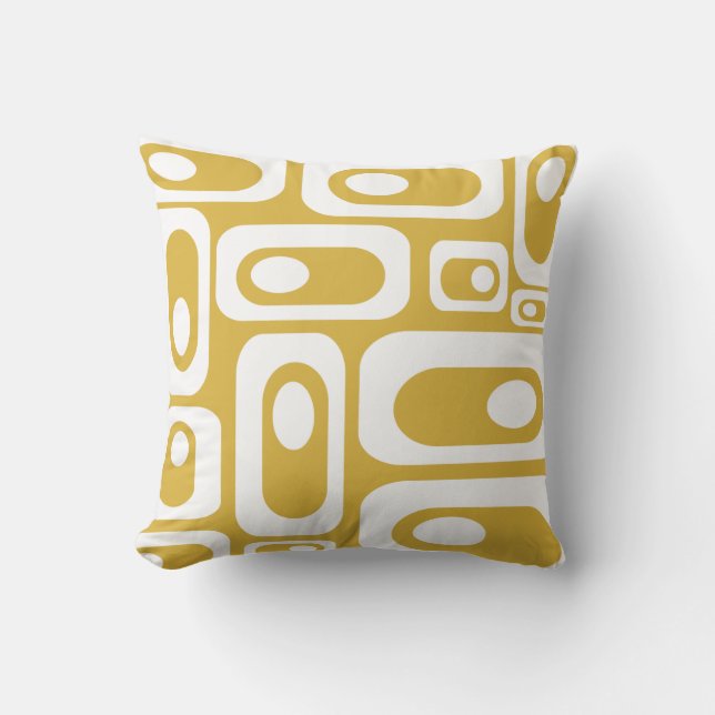 Mid Century Modern Pod Pattern Mustard and White Throw Pillow (Front)