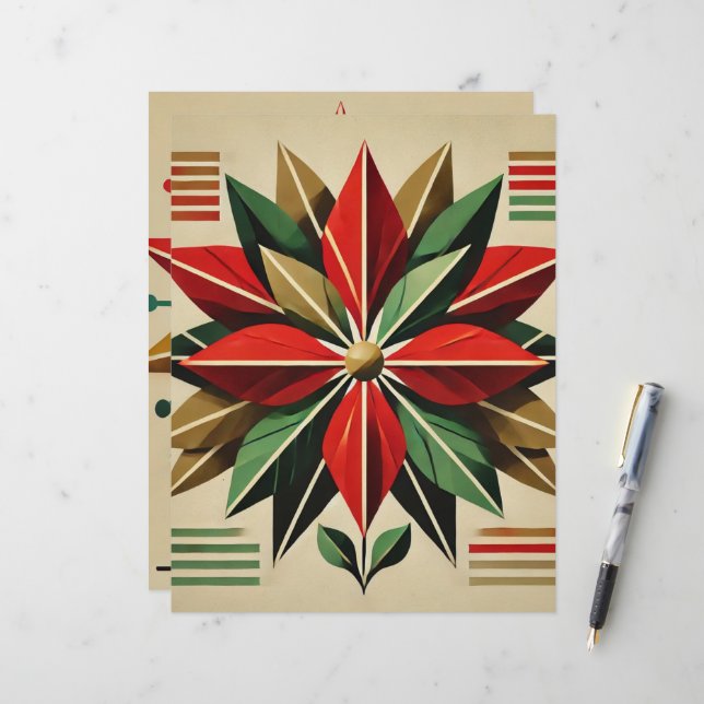Mid-Century Modern Poinsettia Scrapbook Paper (Front/Back In Situ)