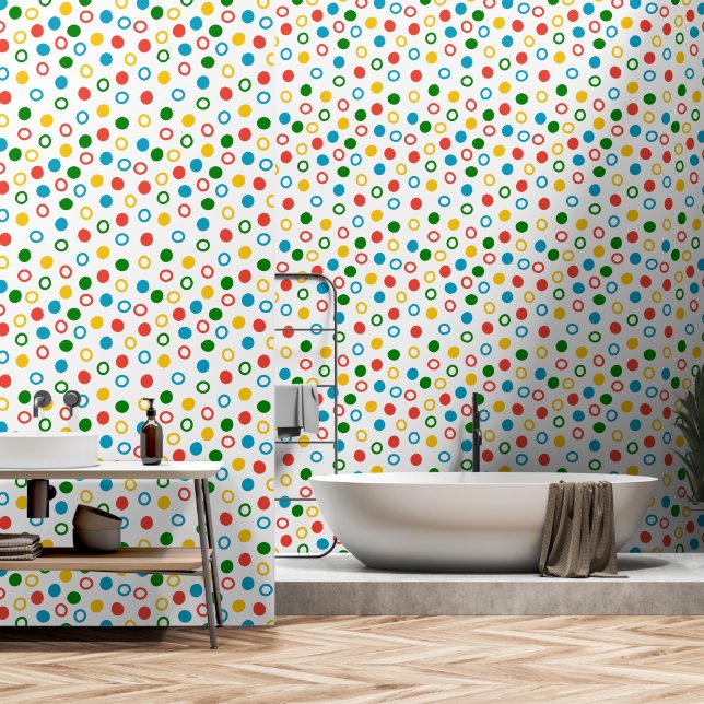 Mid century modern polka dot white peel and stick wallpaper  (Bathroom)