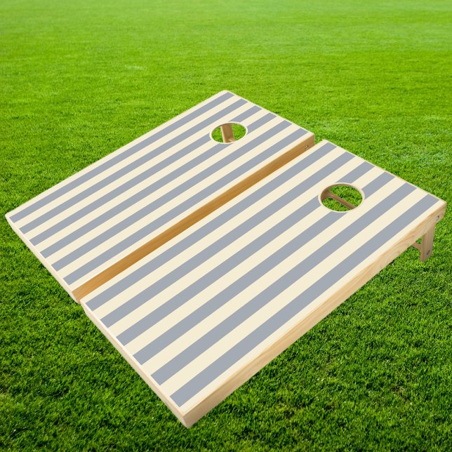 Mid-Century Modern Polo Striping Dove Gray Cornhole Set (Creator Uploaded)