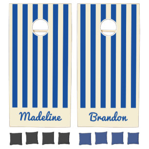 Mid-Century Modern Polo Striping Royal Names Cornhole Set