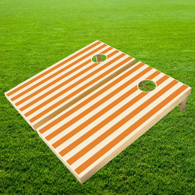 Mid-Century Modern Polo Striping Warm Citrus Cornhole Set (Creator Uploaded)