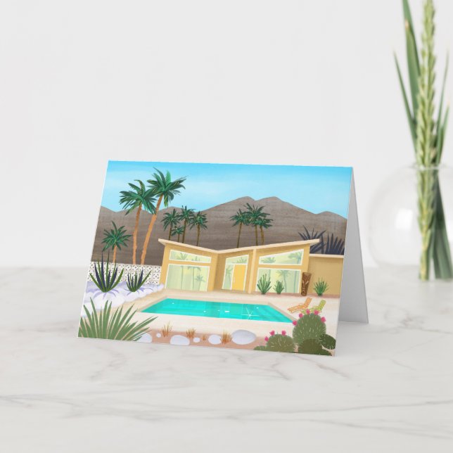 Mid Century Modern Pool House Blank Card (Front)