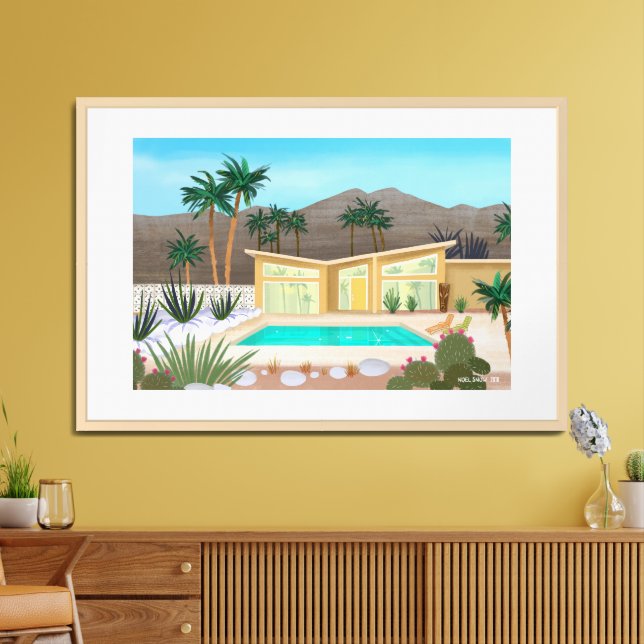 Mid Century Modern Pool House  Extra Large Framed Art (Living Room)