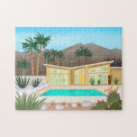 Mid Century Modern Pool House Jigsaw Puzzle<br><div class="desc">Featuring a stylish illustration of a mid-century modern pool house,  this puzzle captures the clean lines,  bold geometric shapes,  and vibrant colors that define the iconic era. Perfect for puzzle enthusiasts and lovers of vintage architecture.</div>