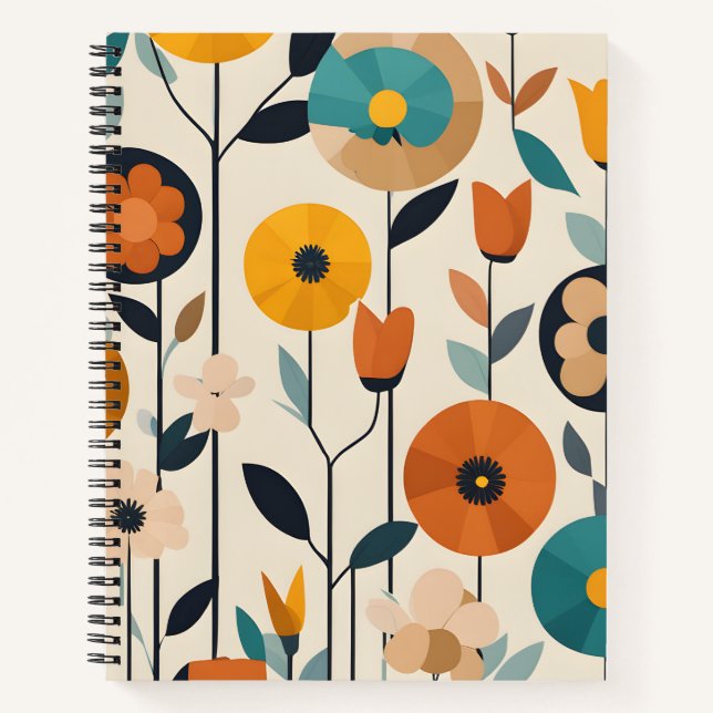 Mid-Century Modern Pop Art Colorful Flowers Notebook (Front)
