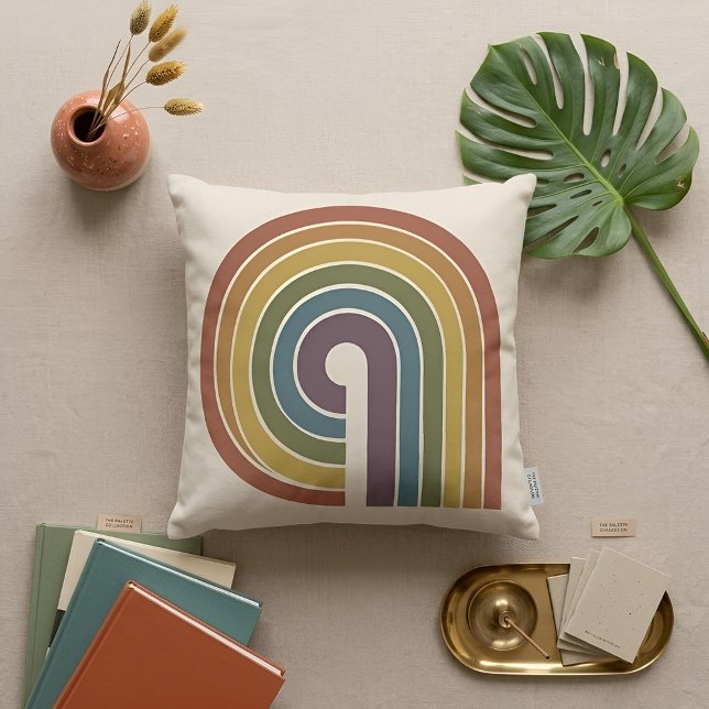Mid-Century Modern Pride Square Throw Pillow (Flat Lay)