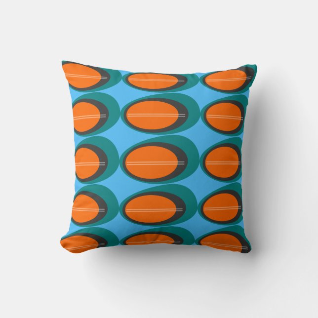Mid Century Modern Print - Orange and Teal Throw Pillow (Front)
