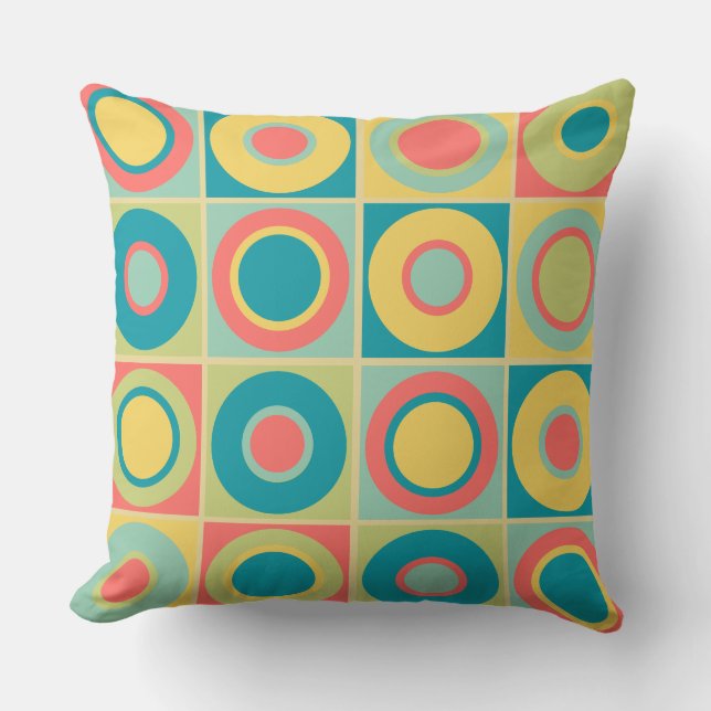 Mid - Century Modern Rainbow Circles Throw Pillow (Front)