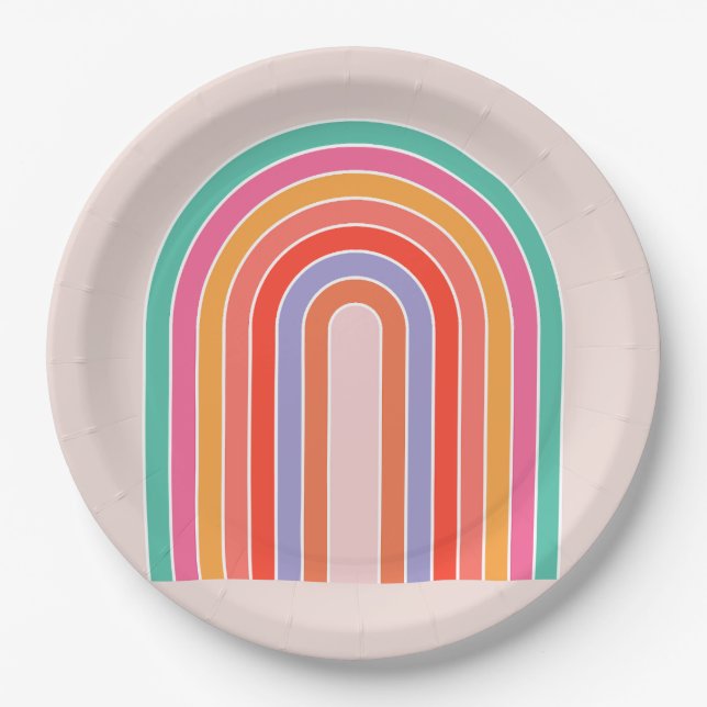 Mid Century Modern Rainbow Paper Plates (Front)