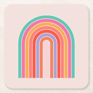 Mid Century Modern Rainbow Square Paper Coaster