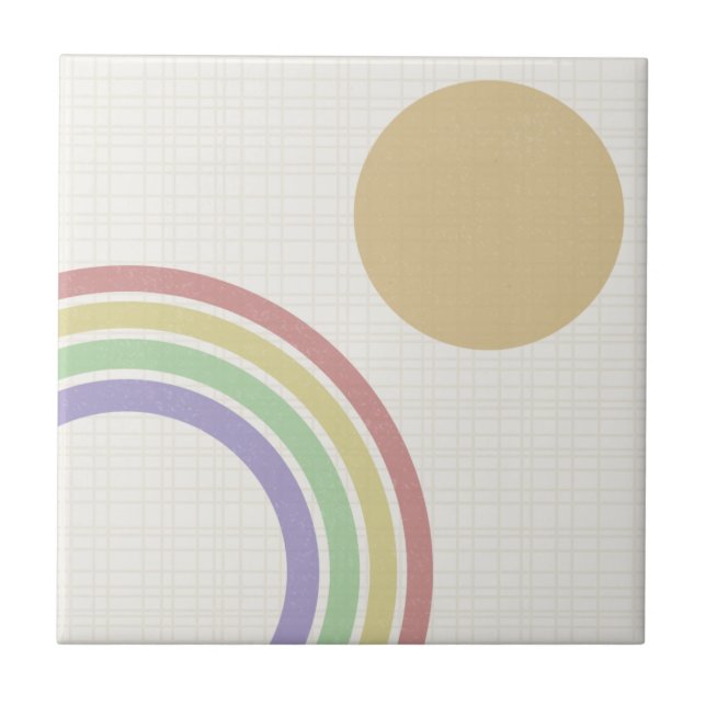 Mid Century Modern Rainbow Sun Ceramic Tile (Front)