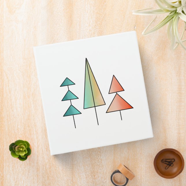 mid century modern rainbow trees blush teal simple 3 ring binder (In Situ)