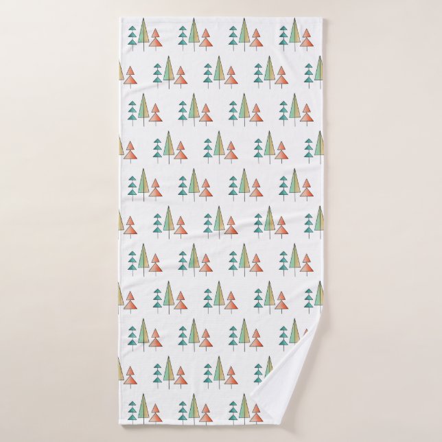 mid century modern rainbow trees blush teal simple bath towel (Bath Towel)