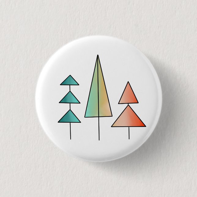 mid century modern rainbow trees blush teal simple button (Front)