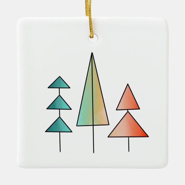 mid century modern rainbow trees blush teal simple ceramic ornament (Front)