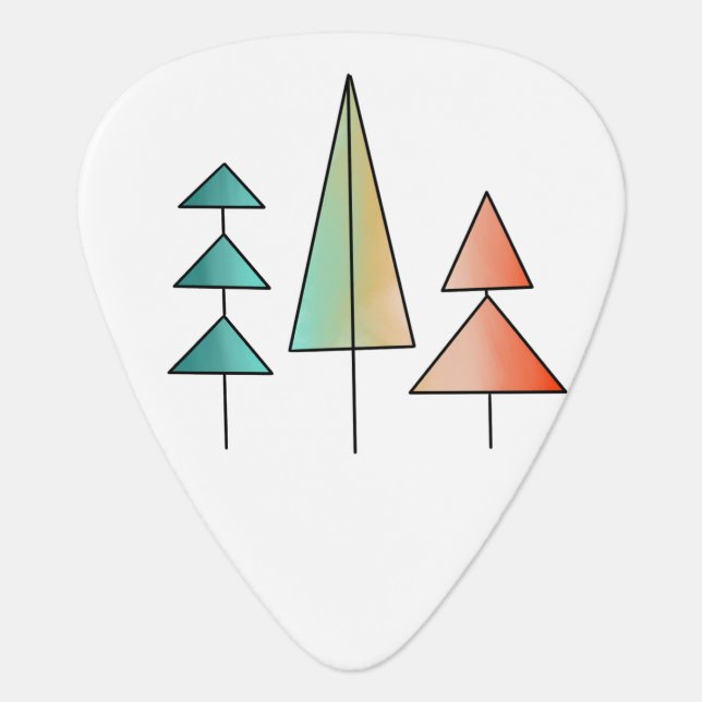 mid century modern rainbow trees blush teal simple guitar pick (Front)