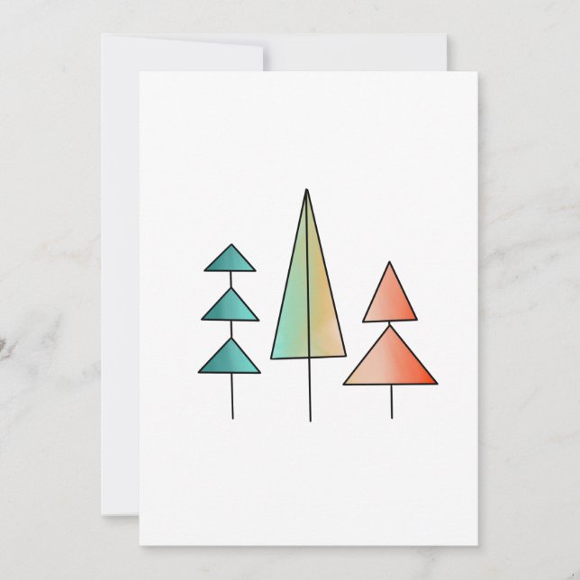 mid century modern rainbow trees blush teal simple invitation (Front)