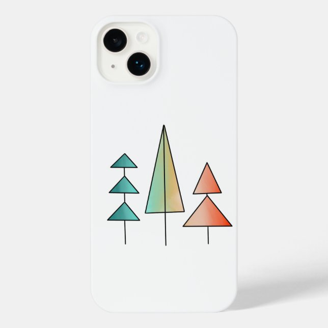 mid century modern rainbow trees blush teal simple iPhone case (Back)
