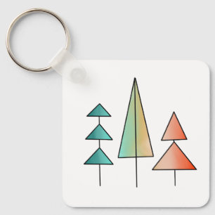 mid century modern rainbow trees blush teal simple keychain