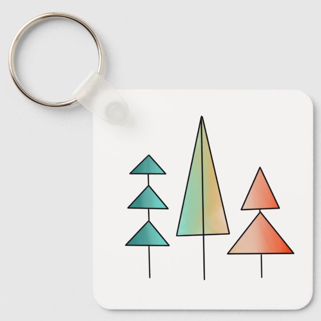 mid century modern rainbow trees blush teal simple keychain (Front)