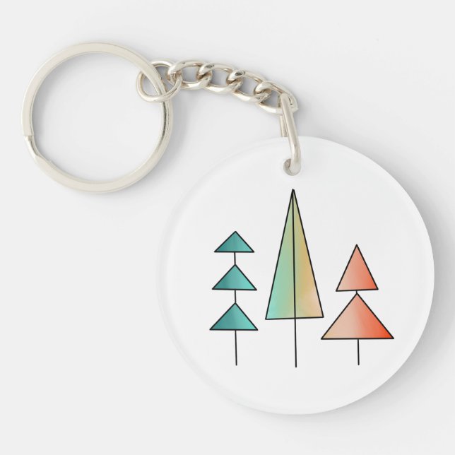 mid century modern rainbow trees blush teal simple keychain (Front)