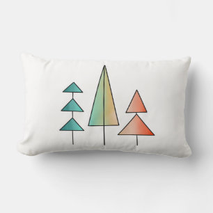 mid century modern rainbow trees blush teal simple lumbar pillow
