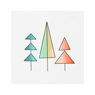 mid century modern rainbow trees blush teal simple metal print