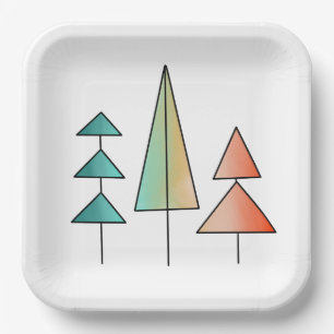 mid century modern rainbow trees blush teal simple paper plates