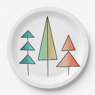 mid century modern rainbow trees blush teal simple paper plates