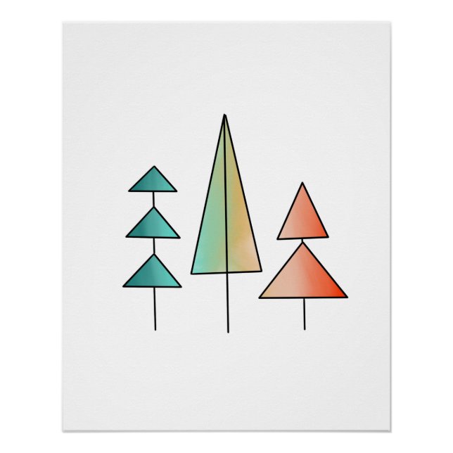 mid century modern rainbow trees blush teal simple poster (Front)