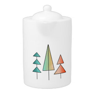 mid century modern rainbow trees blush teal simple teapot