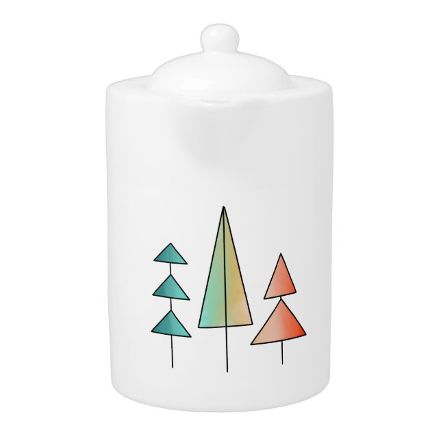 mid century modern rainbow trees blush teal simple teapot (Front)