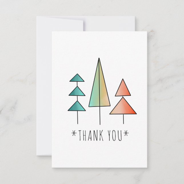 mid century modern rainbow trees blush teal simple thank you card (Front)