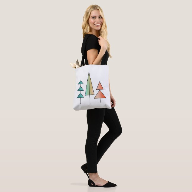 mid century modern rainbow trees blush teal simple tote bag (On Model)