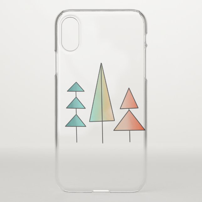 mid century modern rainbow trees blush teal simple uncommon iPhone case (Back)