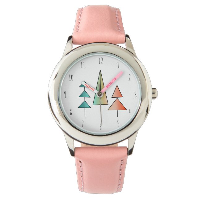 mid century modern rainbow trees blush teal simple watch (Front)