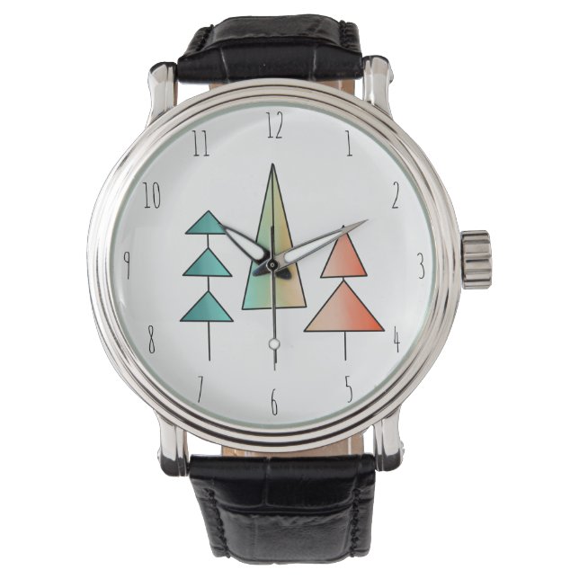 mid century modern rainbow trees blush teal simple watch (Front)