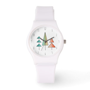 mid century modern rainbow trees blush teal simple watch