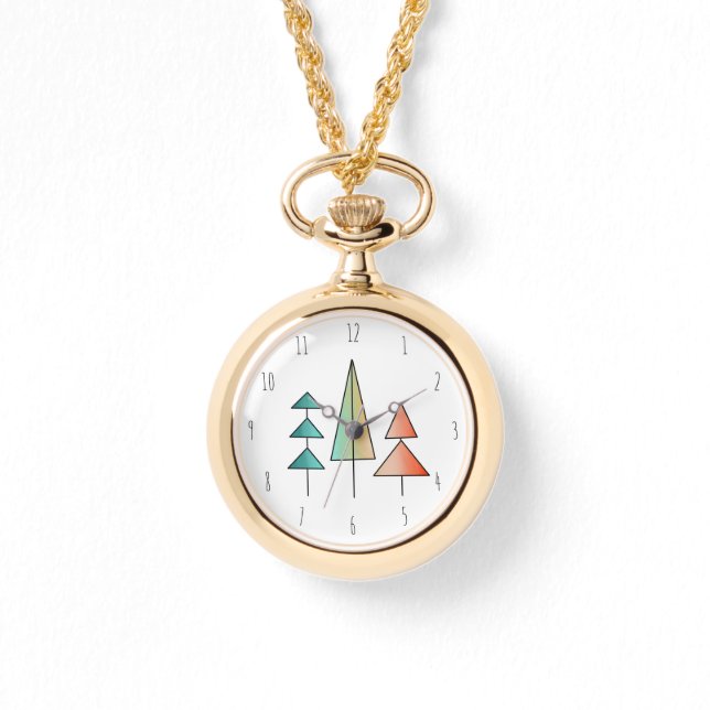 mid century modern rainbow trees blush teal simple watch (Front)