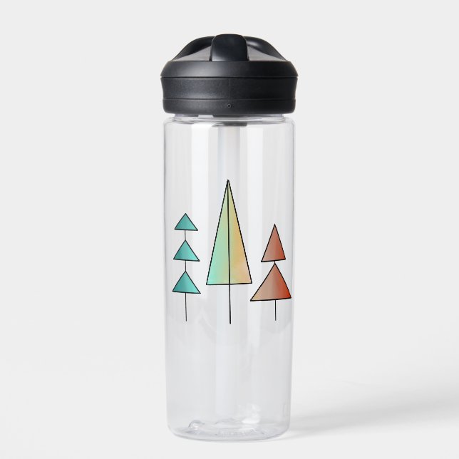 mid century modern rainbow trees blush teal simple water bottle (Front)